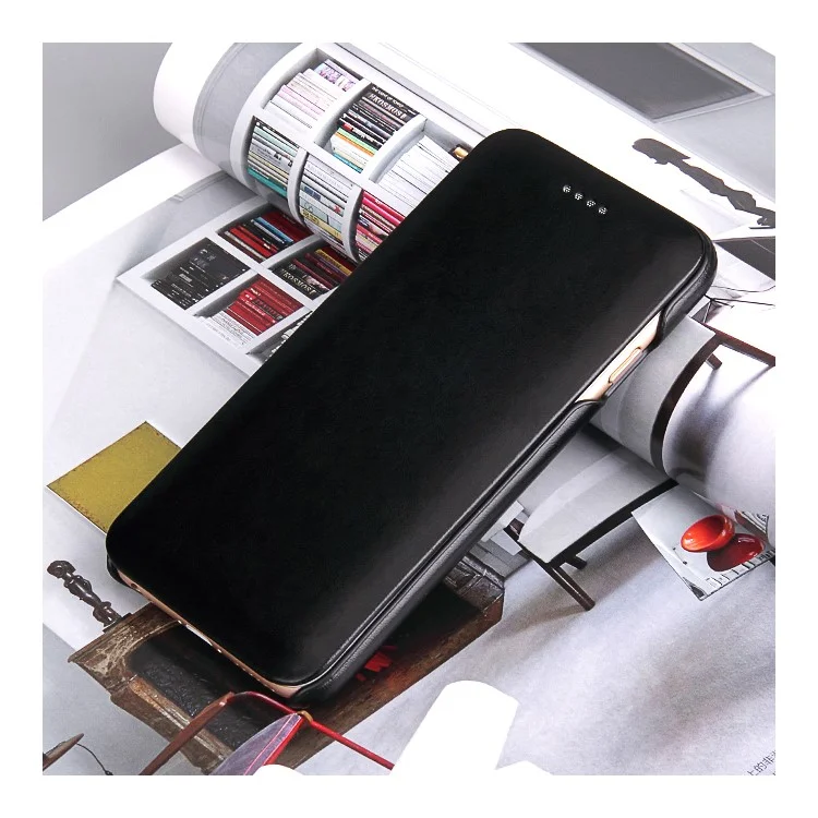FIERRE SHANN Full Grain Genuine Leather Flip Case for iPhone 6s/6 4.7 Inch - Black