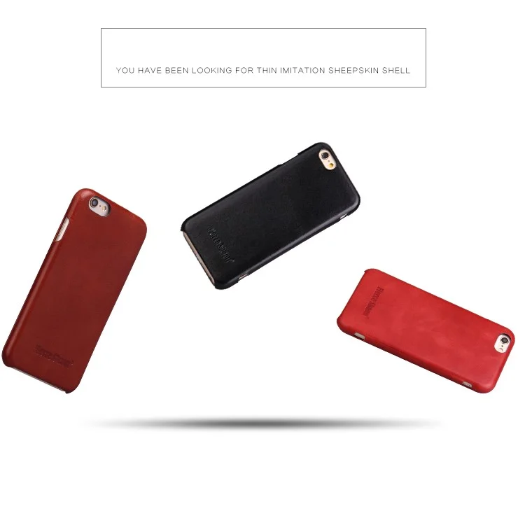 FIERRE SHANN Full Grain Genuine Leather Flip Case for iPhone 6s/6 4.7 Inch - Black