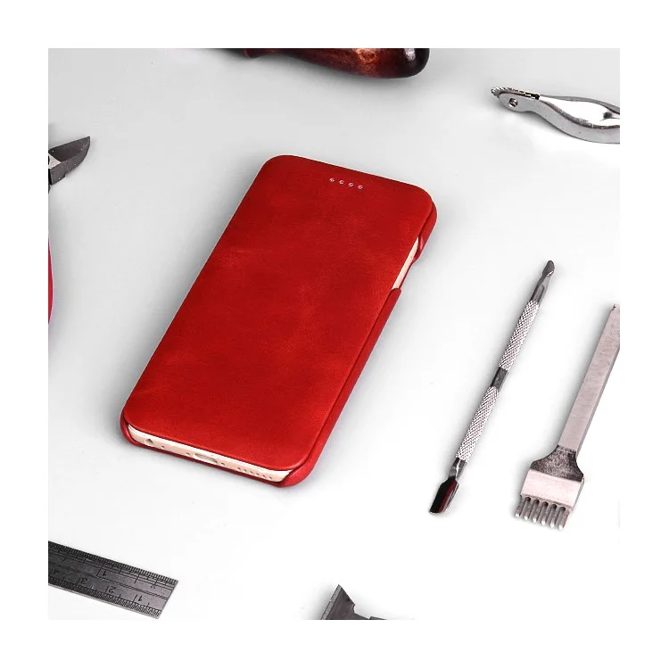 FIERRE SHANN Full Grain Genuine Leather Magnetic Flip Case for iPhone 6s Plus/6 Plus - Red