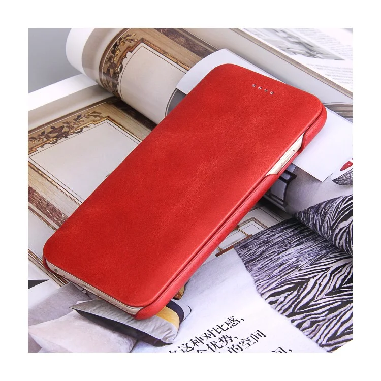 FIERRE SHANN Full Grain Genuine Leather Magnetic Flip Case for iPhone 6s Plus/6 Plus - Red