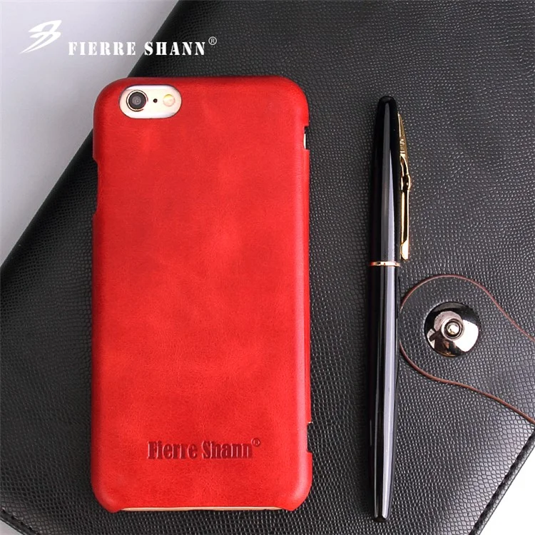 FIERRE SHANN Full Grain Genuine Leather Magnetic Flip Case for iPhone 6s Plus/6 Plus - Red