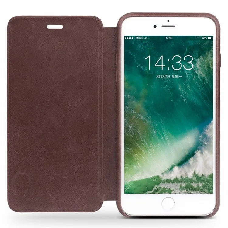Capa ultra fina de couro legítimo de primeira qualidade da QIALINO para iPhone SE (2ª geração)/8/7 - Marrom escuro