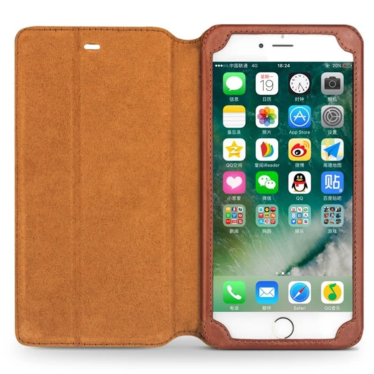 QIALINO para iPhone 8 Plus / 7 Plus Funda de piel de vaca tipo folio retro con ranuras para tarjetas - Marrón