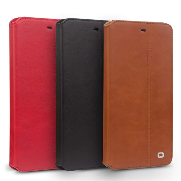 QIALINO para iPhone 8 Plus / 7 Plus Funda de piel de vaca tipo folio retro con ranuras para tarjetas - Marrón
