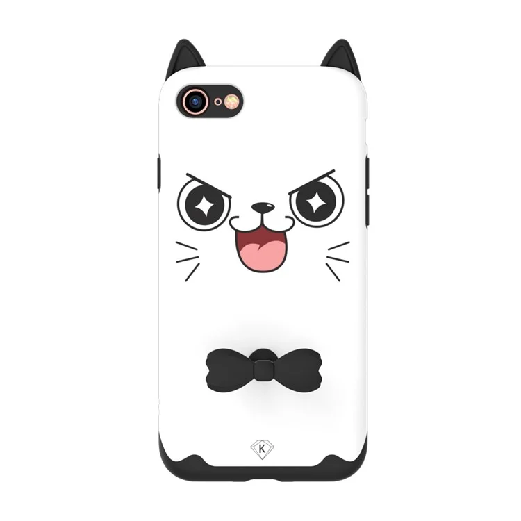 KINGXBAR for iPhone 7 Cute Cartoon PC and Silicone Hybrid Phone Case - Cream Cat