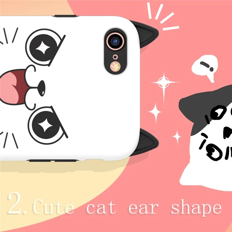 KINGXBAR for iPhone 7 Cute Cartoon PC and Silicone Hybrid Phone Case - Cream Cat