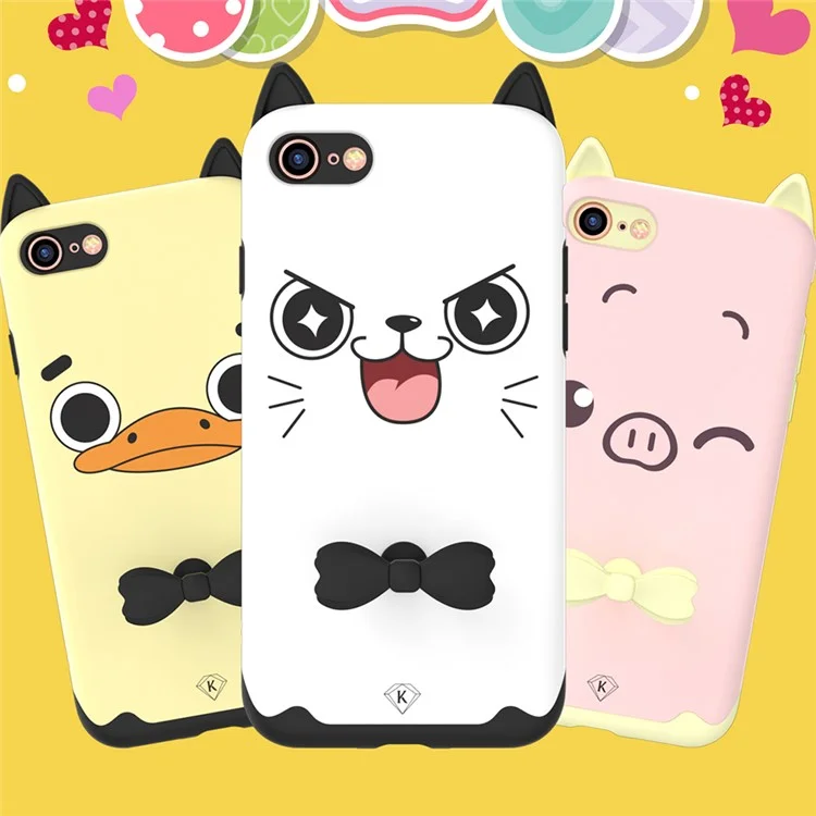 KINGXBAR for iPhone 7 Cute Cartoon PC and Silicone Hybrid Phone Case - Cream Cat