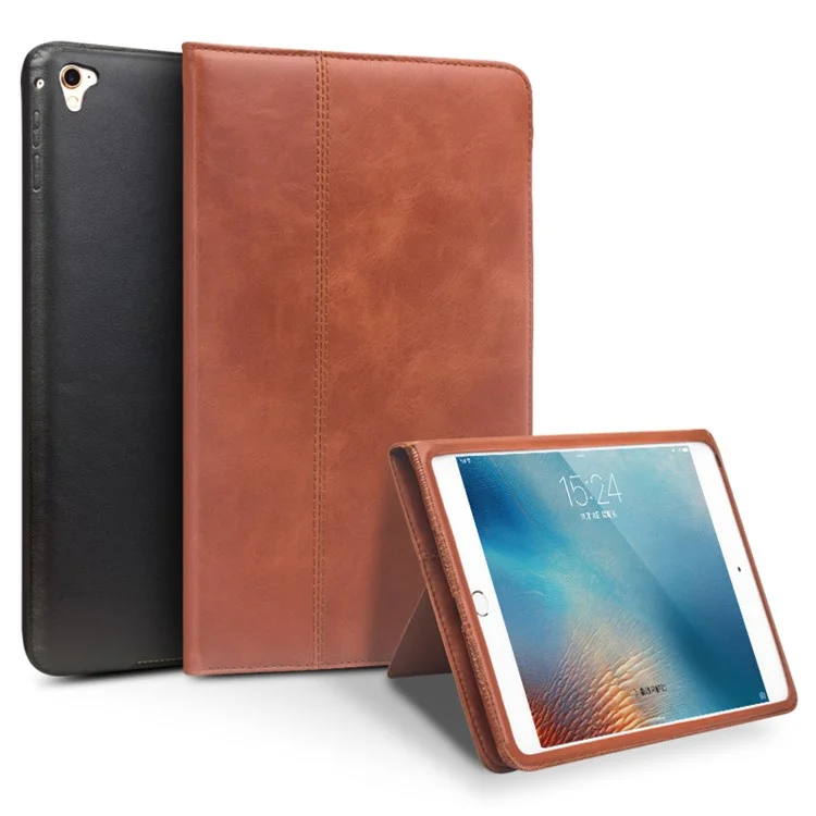 QIALINO Smart Vintage Cowhide Leather 360 Degree Protective Stand Case for iPad Pro 9.7 - Black