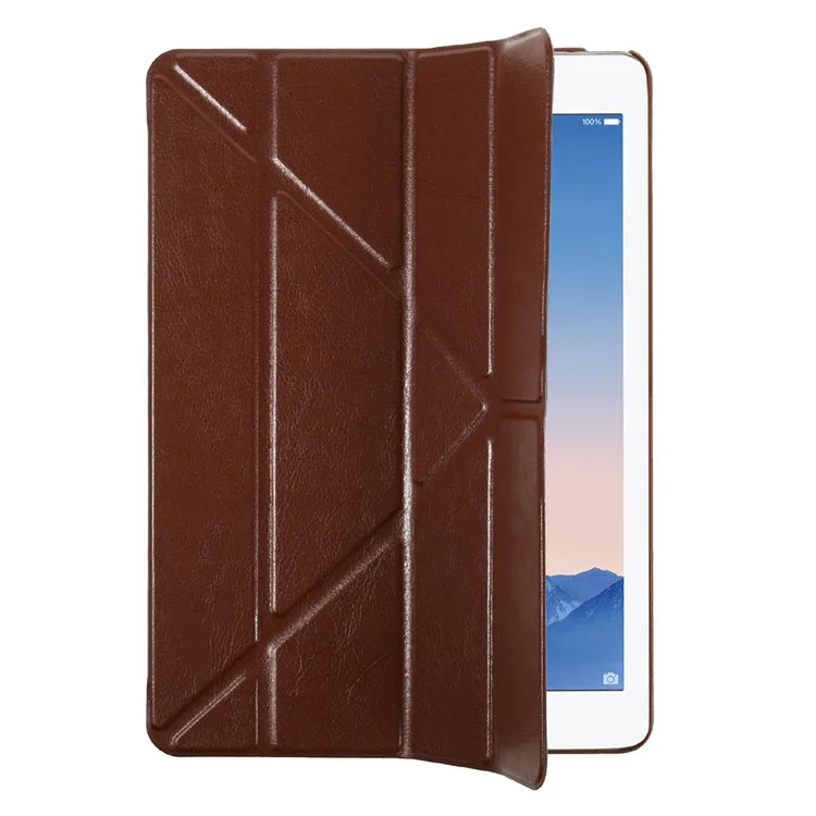 Crazy Horse Origami Stand Leather Folio Case for iPad Air 2 - Brown