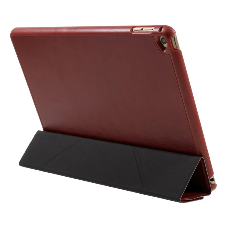 Crazy Horse Origami Stand Leather Folio Case for iPad Air 2 - Brown