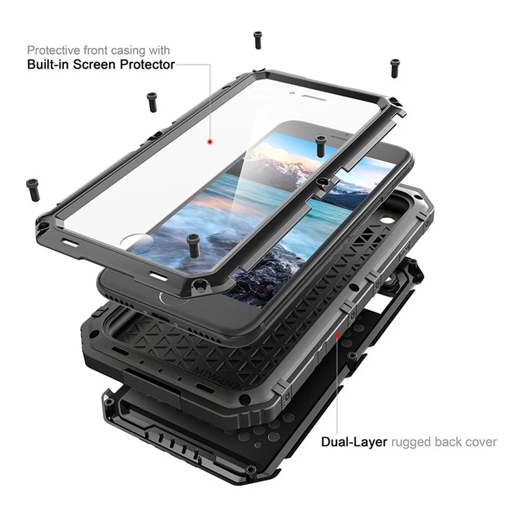 IP68 Waterproof Dustproof Drop-resistant Anti-explosion Full Protection Case for iPhone 7 Plus - Black