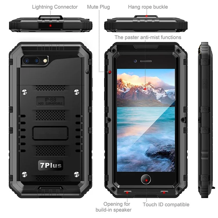 IP68 Waterproof Dustproof Drop-resistant Anti-explosion Full Protection Case for iPhone 7 Plus - Black