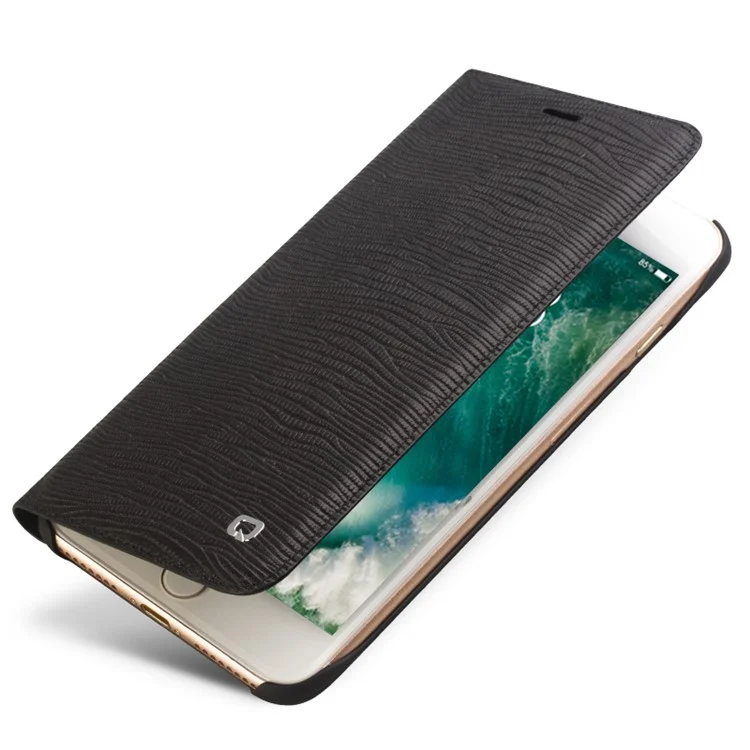 QIALINO Business Lizard Genuine Leather Case Card Holder for iPhone 7 Plus 5.5 - Black