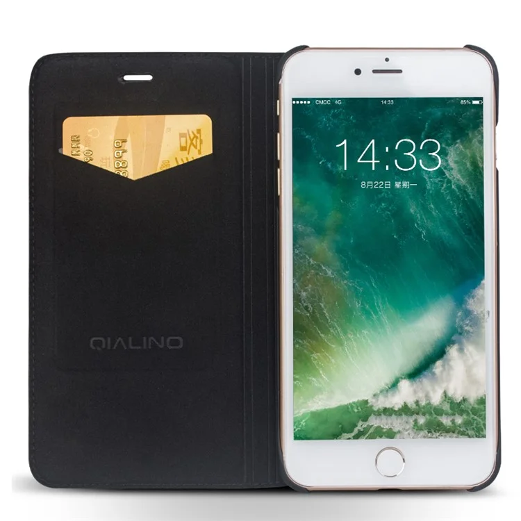 QIALINO Business Lizard Genuine Leather Case Card Holder for iPhone 7 Plus 5.5 - Black