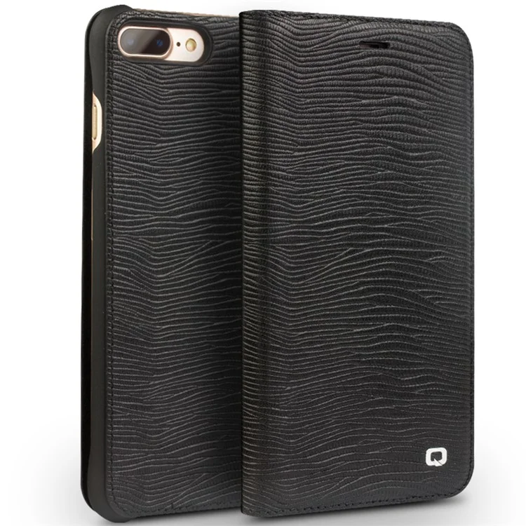 QIALINO Business Lizard Genuine Leather Case Card Holder for iPhone 7 Plus 5.5 - Black