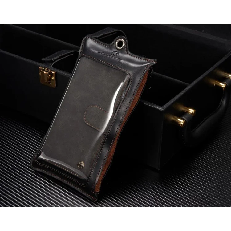 CASEME Multifunctional 2-in-1 Zipper Wallet Split Leather Case for iPhone SE 5s 5 - Black