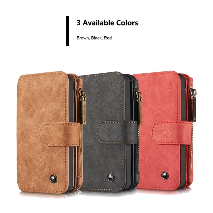 CASEME Multifunctional 2-in-1 Zipper Wallet Split Leather Case for iPhone SE 5s 5 - Black