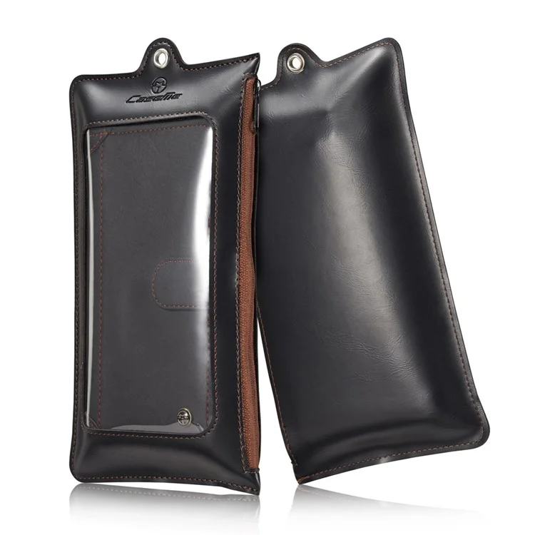 CASEME Multifunctional Zipper Wallet Split Leather Case with Carabiner for iPhone 6s Plus/6 Plus - Black