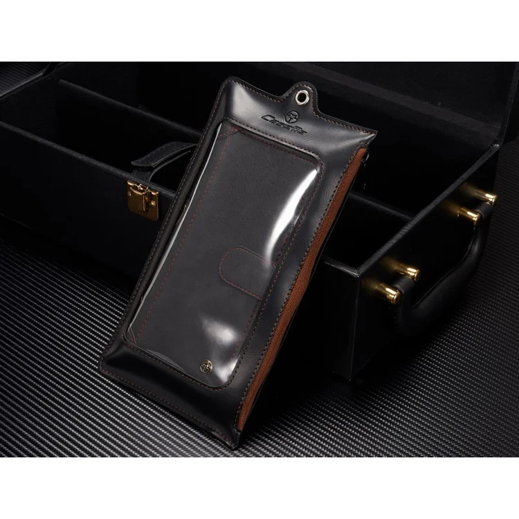 CASEME Multifunctional Zipper Wallet Split Leather Case with Carabiner for iPhone 6s Plus/6 Plus - Black
