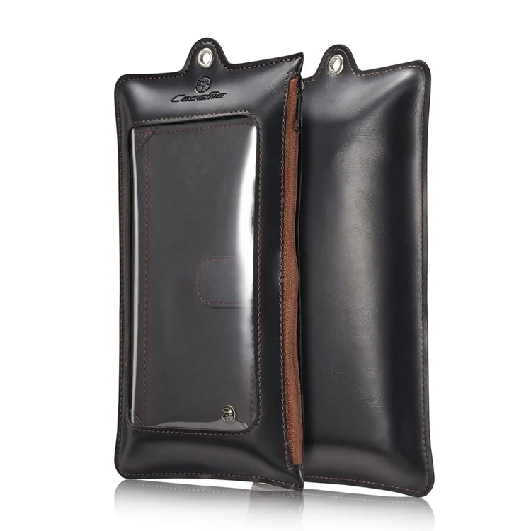 CASEME Multifunctional Zipper Wallet Split Leather Case with Carabiner for iPhone 6s / 6 - Black