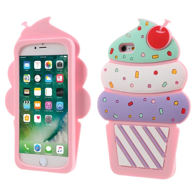 3D Ice Cream and Cherry Silicone Cell Phone Cover for iPhone 6s Plus / 6 Plus - Pink