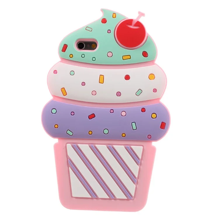 3D Ice Cream and Cherry Silicone Cell Phone Cover for iPhone 6s Plus / 6 Plus - Pink