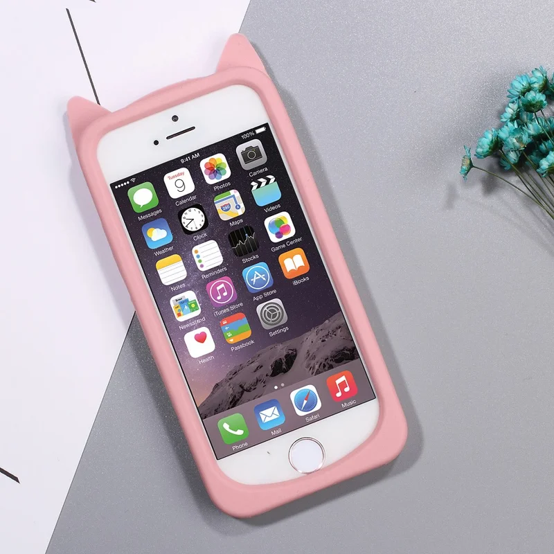 Custodia in silicone morbido per telefono cellulare 3D Bearded Cat per iPhone SE 5s 5 - Rosa