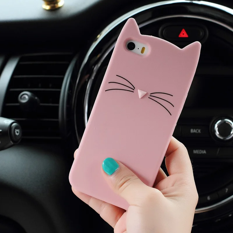 Custodia in silicone morbido per telefono cellulare 3D Bearded Cat per iPhone SE 5s 5 - Rosa