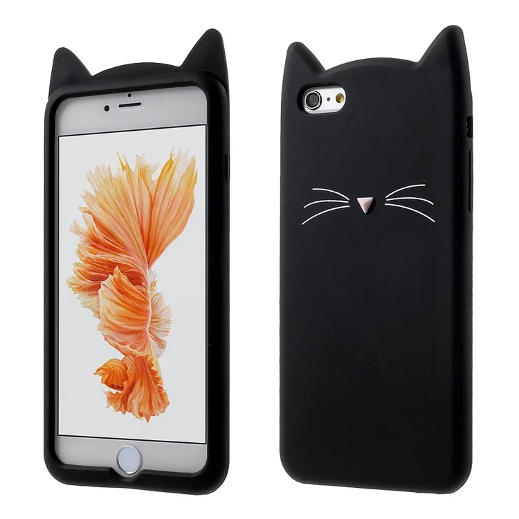 3D Bearded Cat Silicone Soft Phone Cover for iPhone 6s / 6 - Black