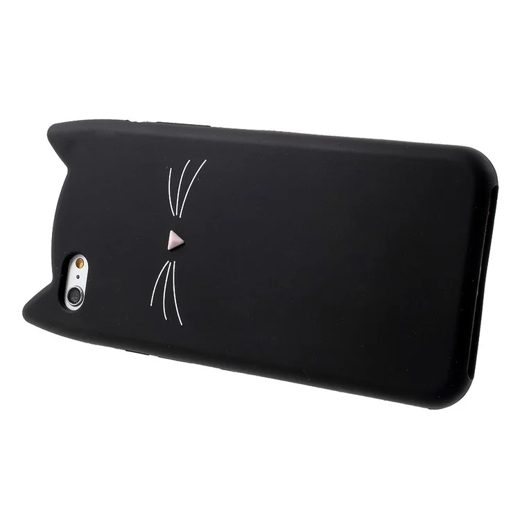 Tampa de Telefone Suave de Silicone de Gato Barbudo 3D Para Iphone 6s / 6 - Preto