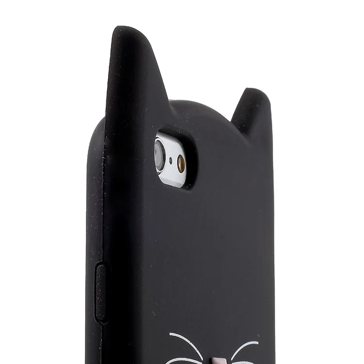 3D Bearded Cat Silicone Soft Phone Cover for iPhone 6s / 6 - Black