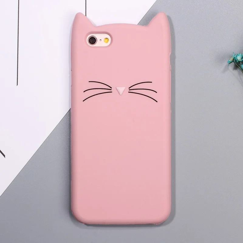 3D Bearded Cat Silicone Soft Cell Phone Cover for iPhone 6s / 6 - Pink