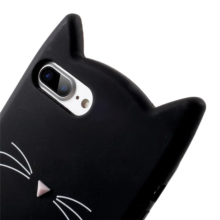 Lovely 3D Moustache Cat Soft Silicone Back Case for iPhone 8 Plus/7 Plus - Black