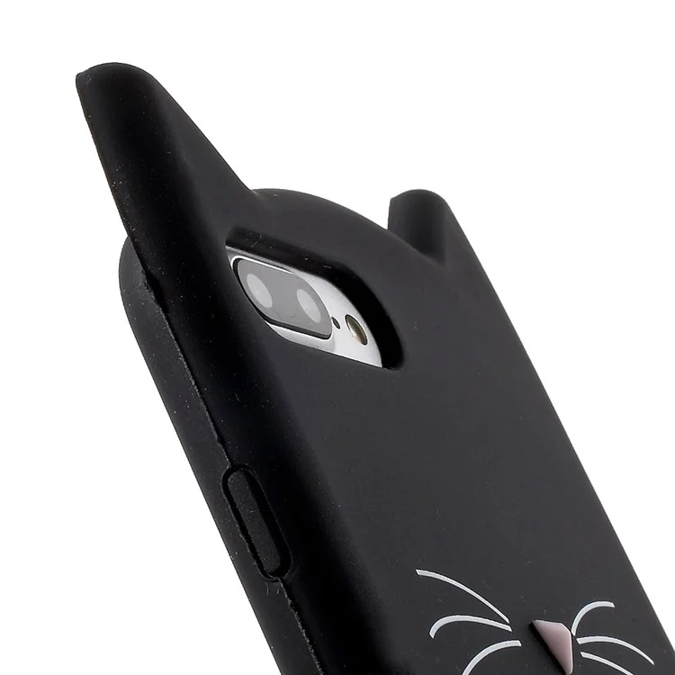 Lovely 3D Moustache Cat Soft Silicone Back Case for iPhone 8 Plus/7 Plus - Black