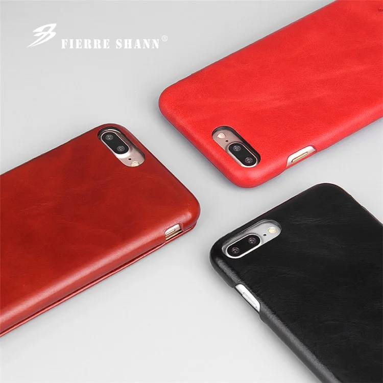 FIERRE SHANN for iPhone 7 Plus 5.5 Full Grain Genuine Leather Flip Mobile Casing - Black