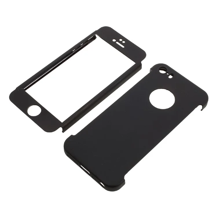 360 Degree Full Protection PC Case + Tempered Glass Screen Protector for iPhone SE / 5s / 5 - Black