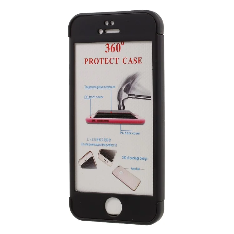 360 Degree Full Protection PC Case + Tempered Glass Screen Protector for iPhone SE / 5s / 5 - Black