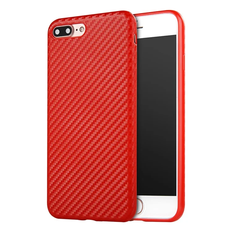 SULADA Carbon Fiber Texture Soft Back Phone Casing (TPU) for iPhone 7 Plus - Red