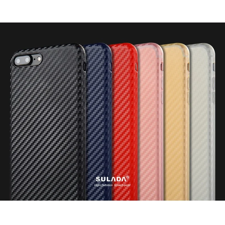 SULADA Carbon Fiber Texture Soft Back Phone Casing (TPU) for iPhone 7 Plus - Red