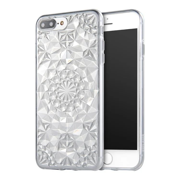 SULADA Luxury Crystal Sparkle 3D Diamond-shaped Design Flexible TPU Protective Case for iPhone 7 Plus - White