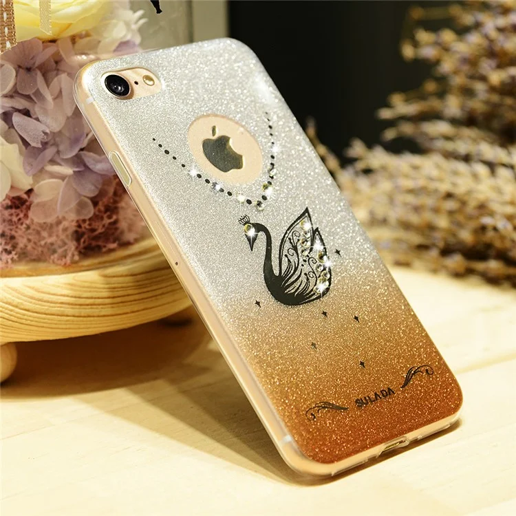 SULADA Rhinestone Swan Glitter Powder TPU Phone Casing for iPhone 7 4.7 2016 - Gold