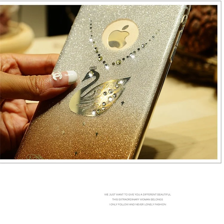 SULADA Rhinestone Swan Glitter Powder TPU Phone Casing for iPhone 7 4.7 2016 - Gold