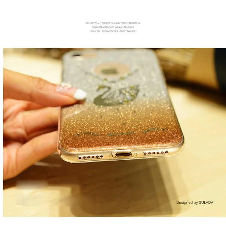 SULADA Rhinestone Swan Glitter Powder TPU Phone Casing for iPhone 7 4.7 2016 - Gold