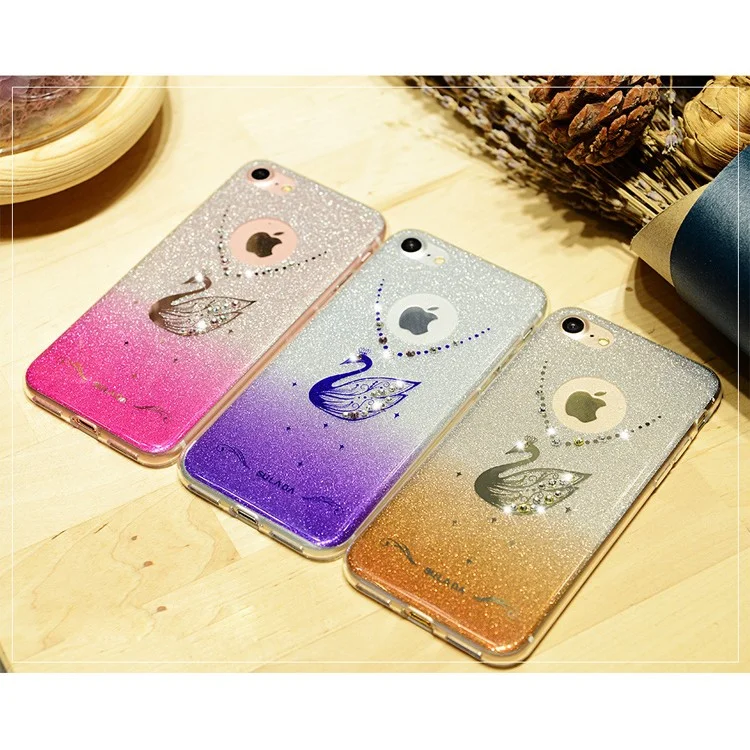 SULADA Rhinestone Swan Glitter Powder TPU Phone Casing for iPhone 7 4.7 2016 - Gold