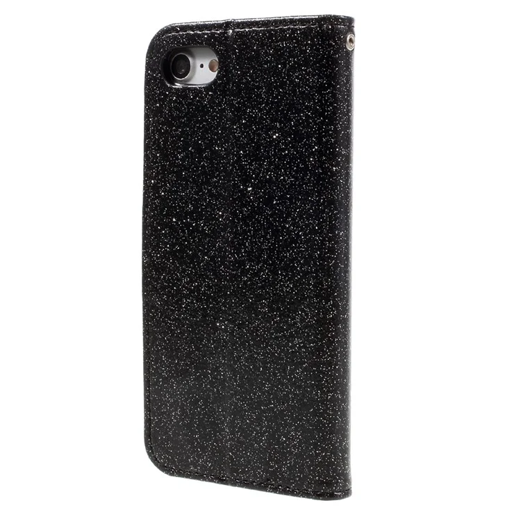 Glitter Powder Leather Wallet Phone Case for iPhone 8 / 7 4.7 inch with Stand - Black