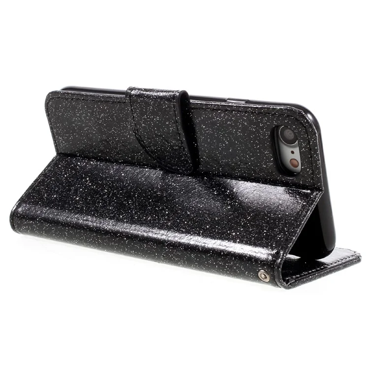 Glitter Powder Leather Wallet Phone Case for iPhone 8 / 7 4.7 inch with Stand - Black