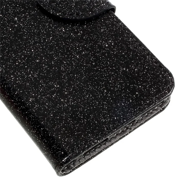 Glitter Powder Leather Wallet Phone Case for iPhone 8 / 7 4.7 inch with Stand - Black
