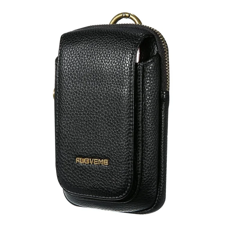 FLOVEME Litchi Texture PU Leather Waist Bag with Belt Loop for iPhone 7 Plus/6s Plus/6 Plus - Black