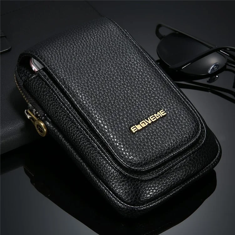 FLOVEME Litchi Texture PU Leather Waist Bag with Belt Loop for iPhone 7 Plus/6s Plus/6 Plus - Black