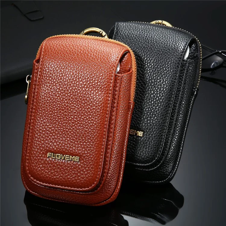 FLOVEME Litchi Texture PU Leather Waist Bag with Belt Loop for iPhone 7 Plus/6s Plus/6 Plus - Black